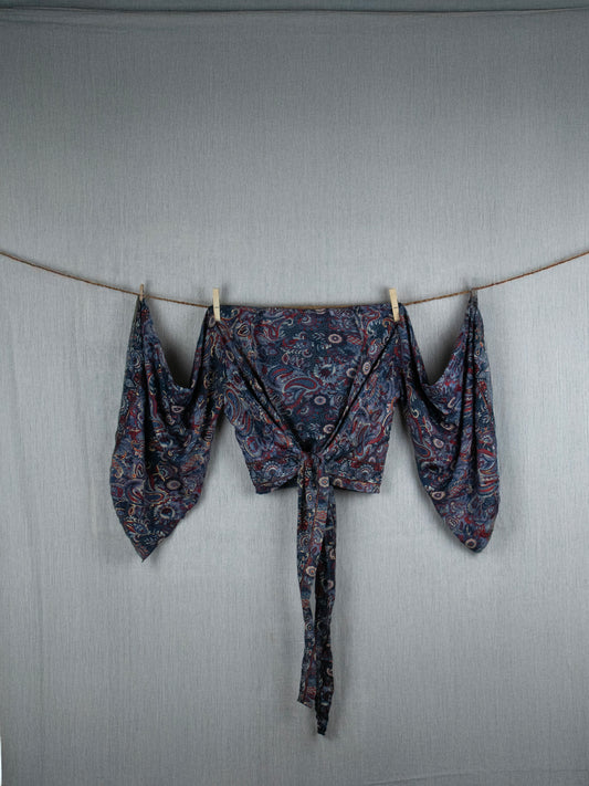 Luminous Flora Crepe Silk Crop Top - with golden prints