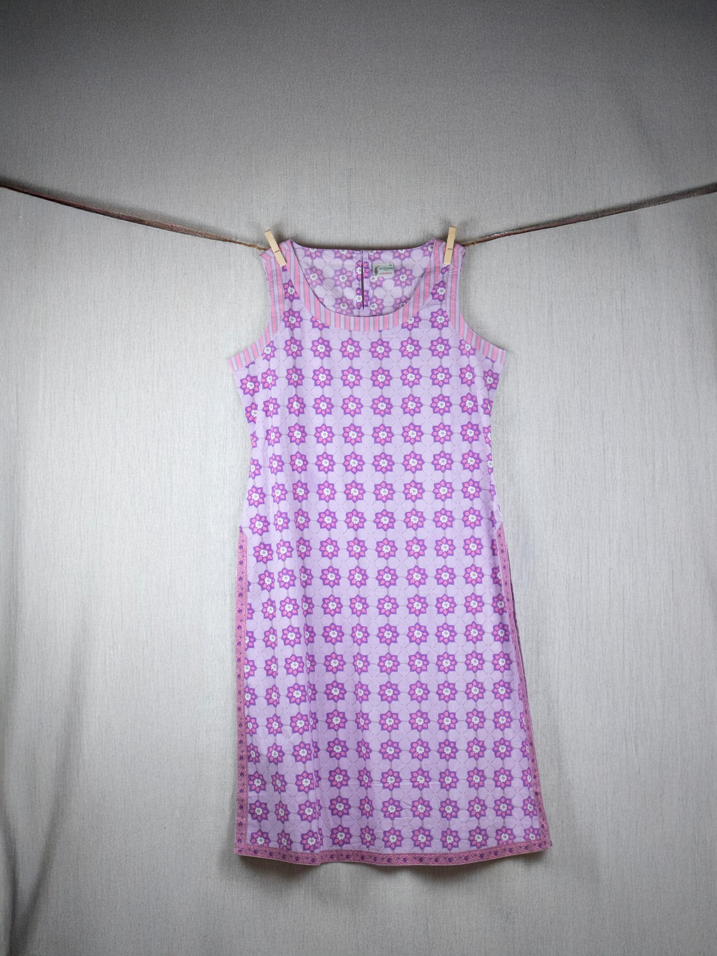 Lavender Blotched Block-printed Cotton long Dress