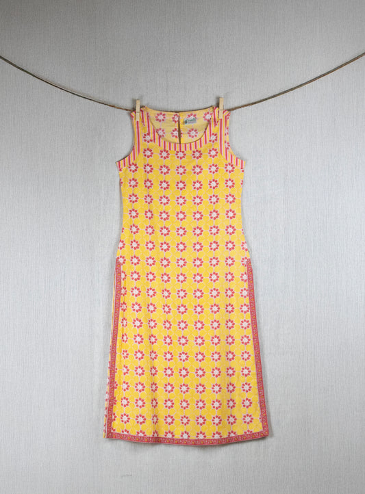 Peela Blotched (Yellow) Block-printed Cotton long Dress