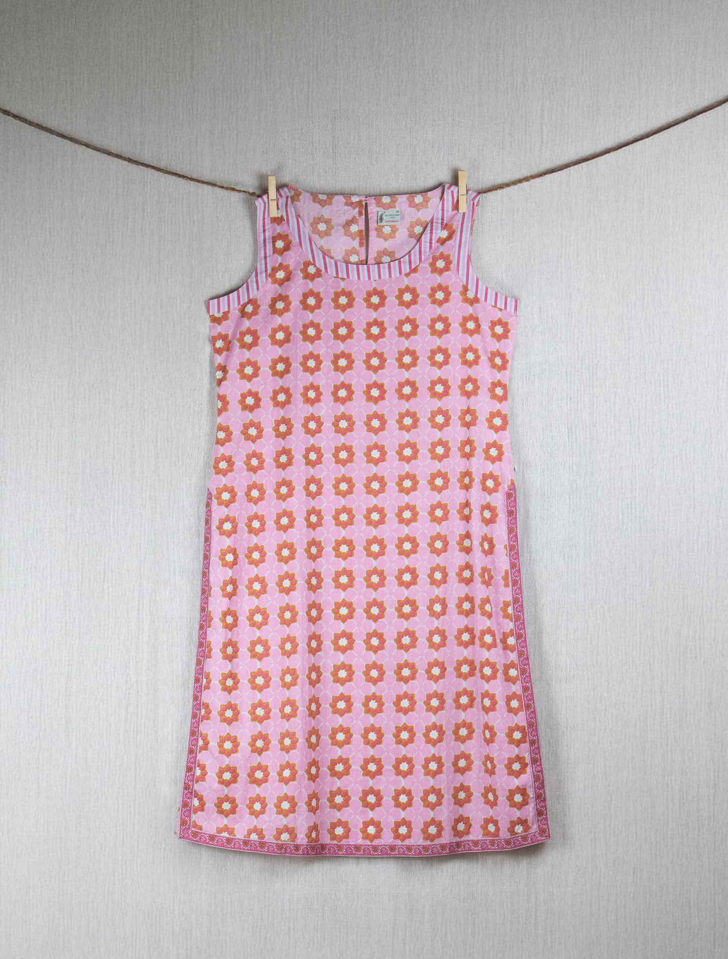 Gulabi Blotched (Pink) Block-printed Cotton long Dress