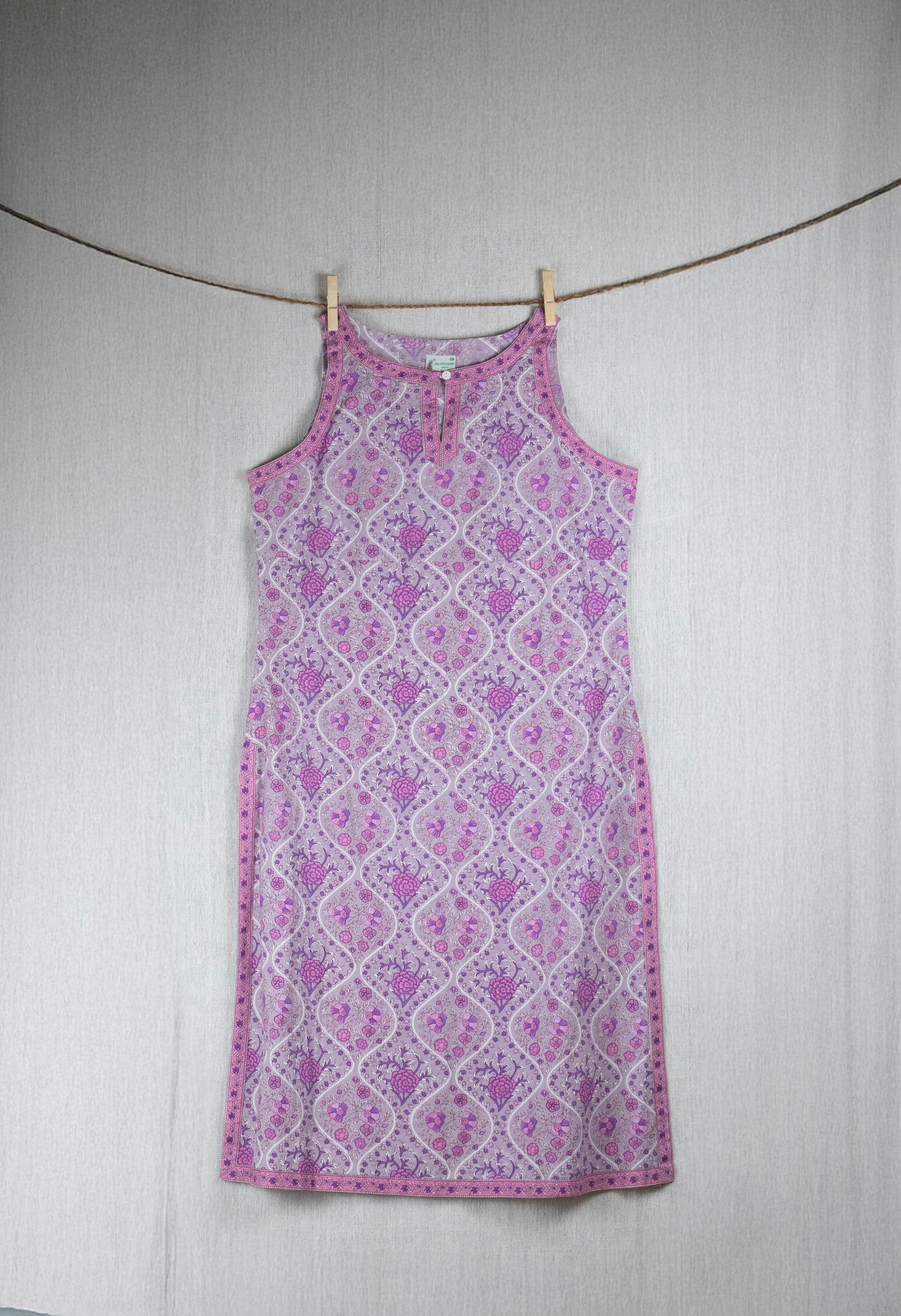 Lavender Symphony Block-printed Cotton long Dress