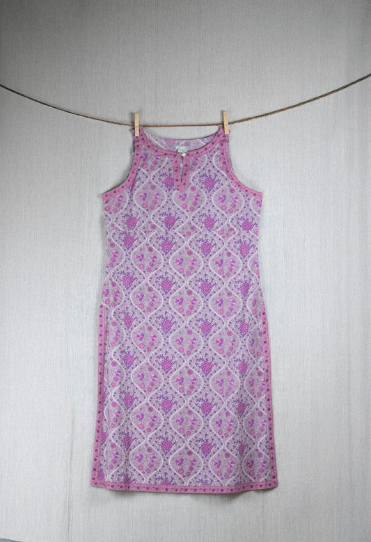 Lavender Symphony Block-printed Cotton long Dress