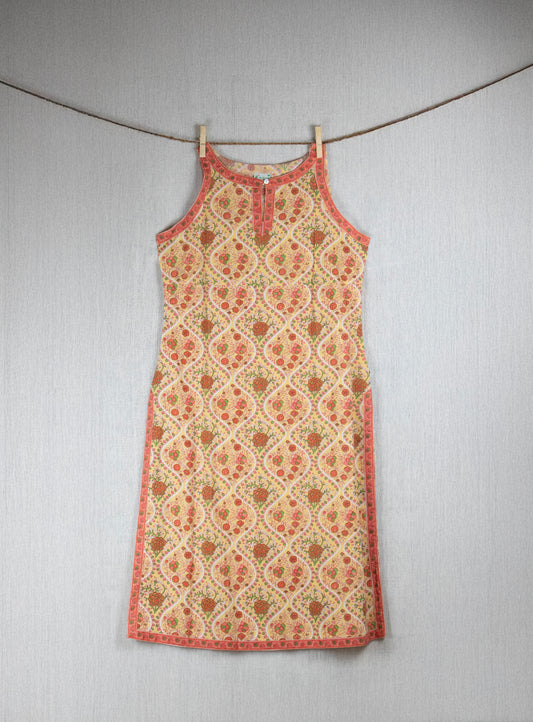 Peach Symphony Block-printed Cotton long Dress