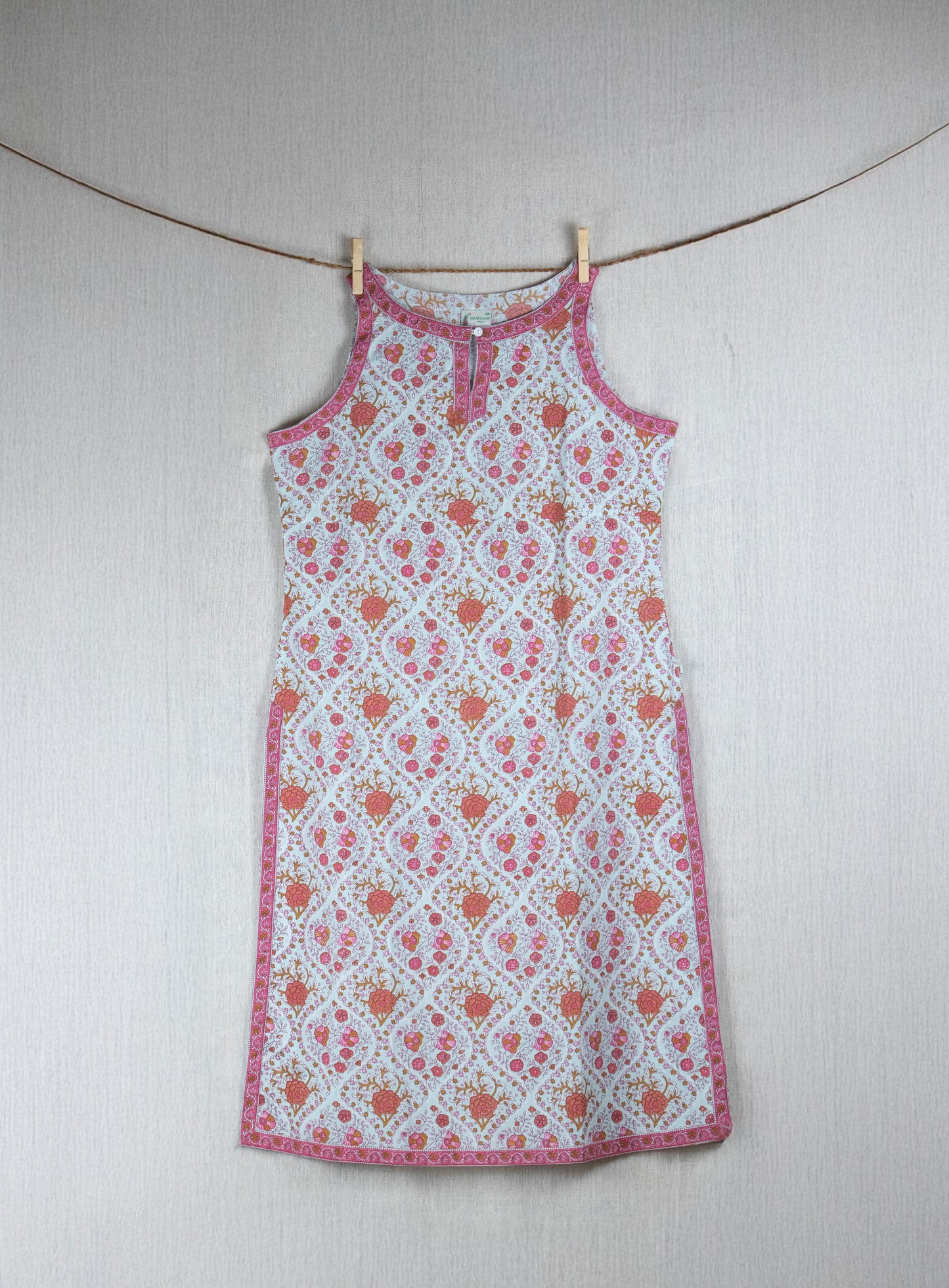 Cerulean Symphony Block-printed Cotton long Dress