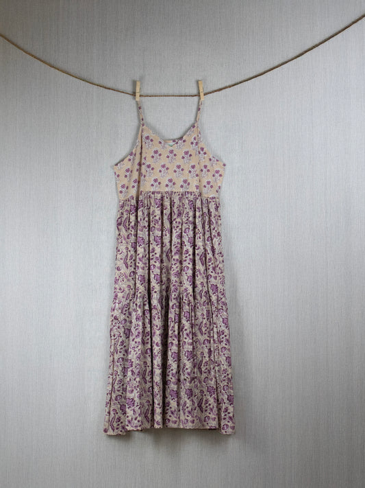 Crimson Wheat Block-printed Cotton long Dress