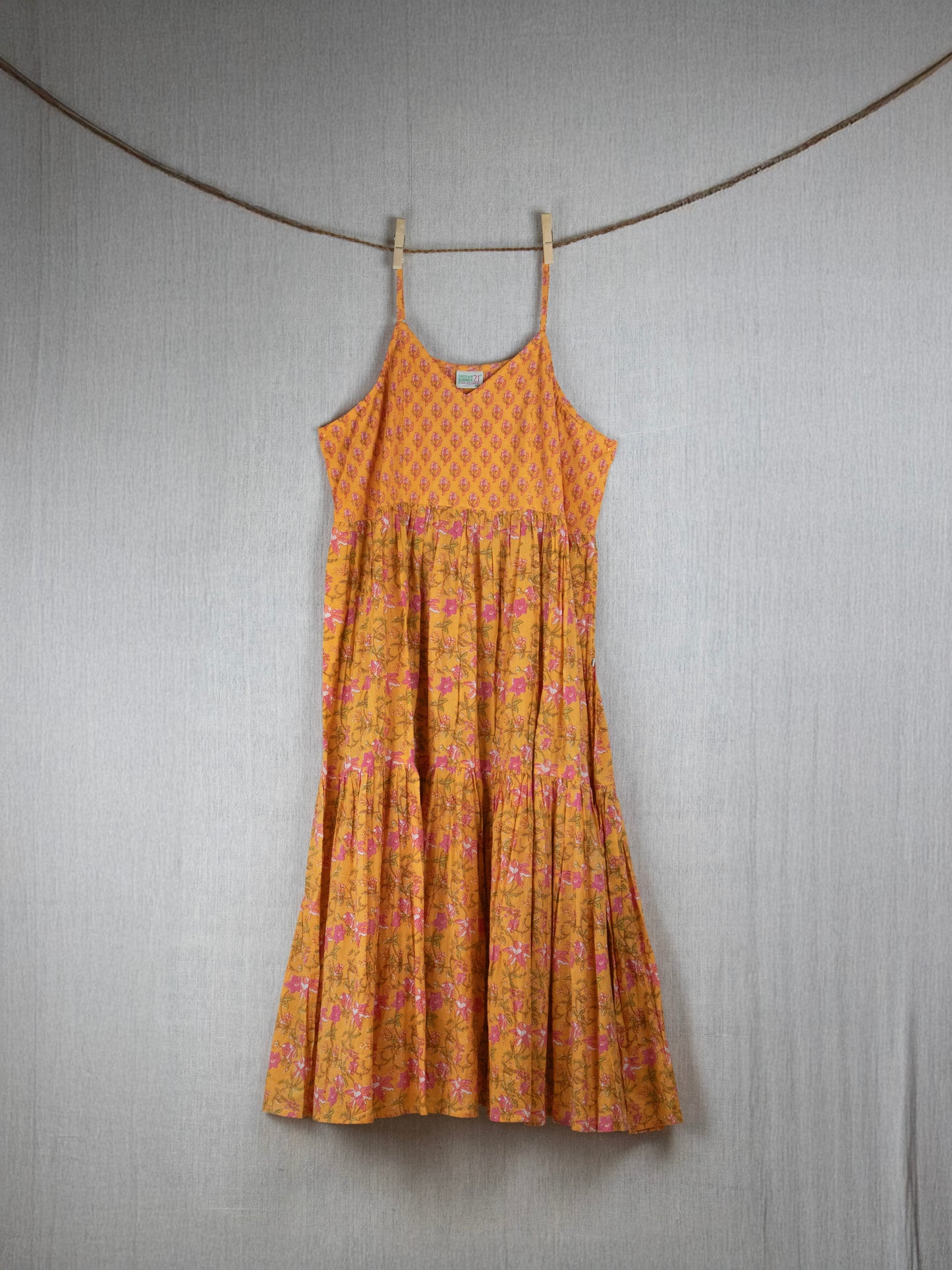 Petal Perfection Block-printed Cotton long Dress