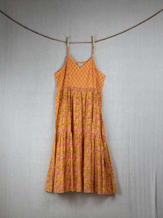 Petal Perfection Block-printed Cotton long Dress