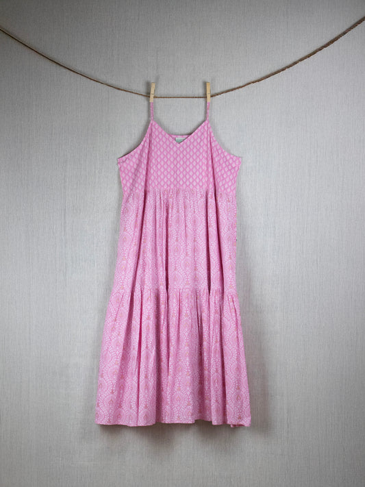 Poppy Petal Block-printed Cotton long Dress