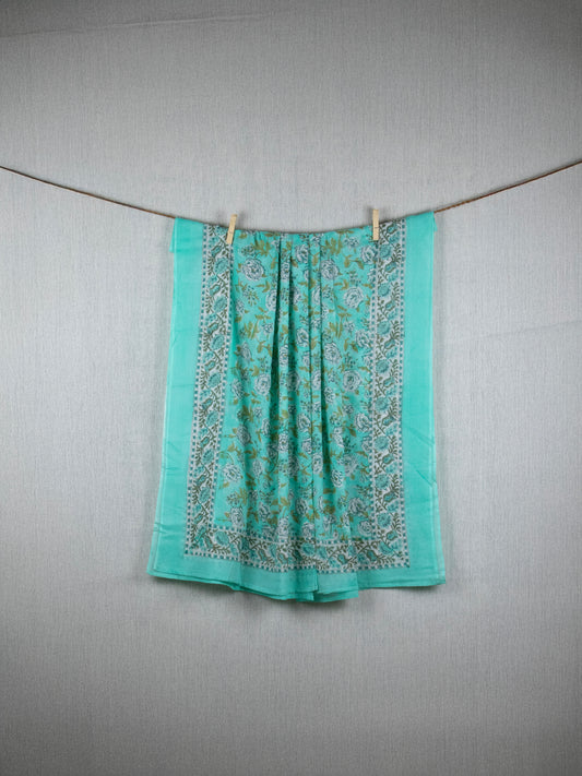 Aqua Petal  Sarong - Hand block printed