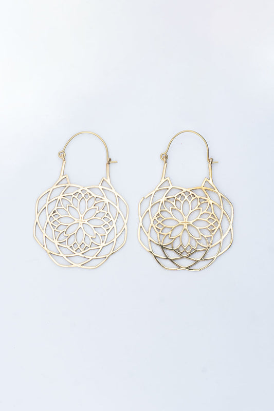 Lotus Open Engraved Hoop Earrings