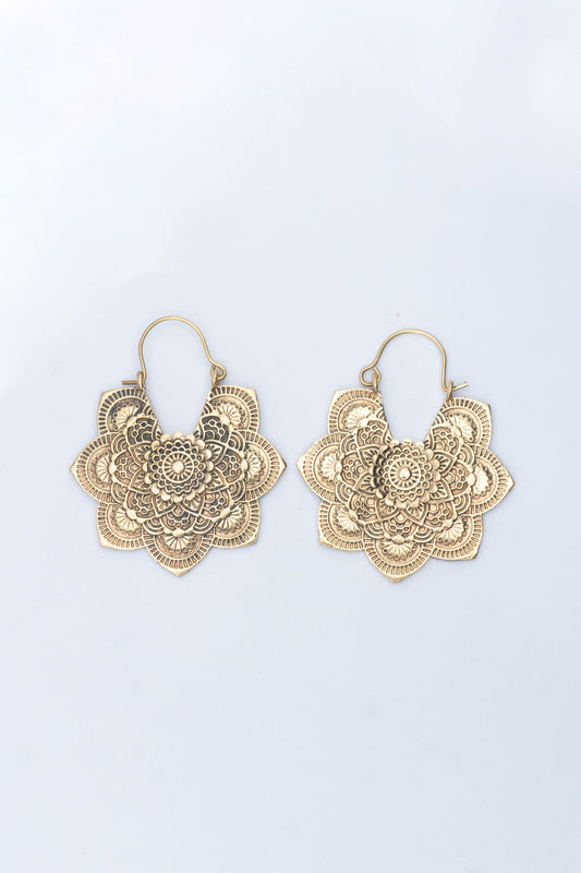 Mandala Closed Floral Hoop Earrings